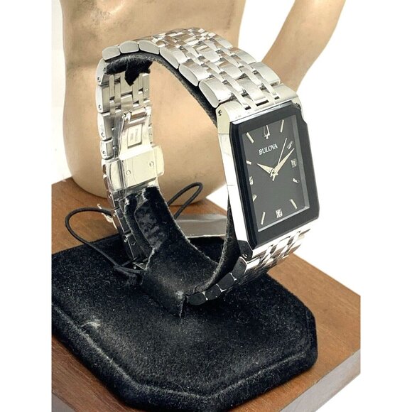 Bulova Men's Watch 96D145 Diamond Black Dial Silver Stainless Steel Quartz CHIP - Picture 14 of 14